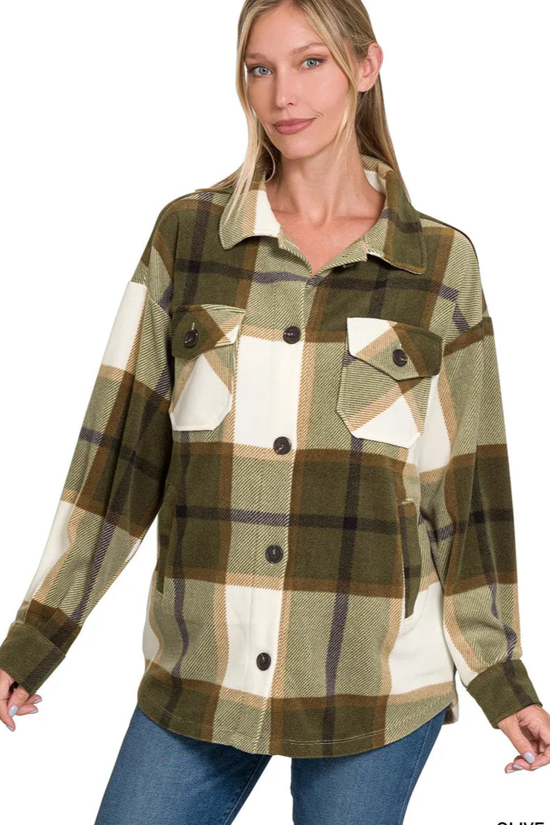 Sarah Express Women’s Oversized Plaid Fleece Shacket Casual Fall Spring