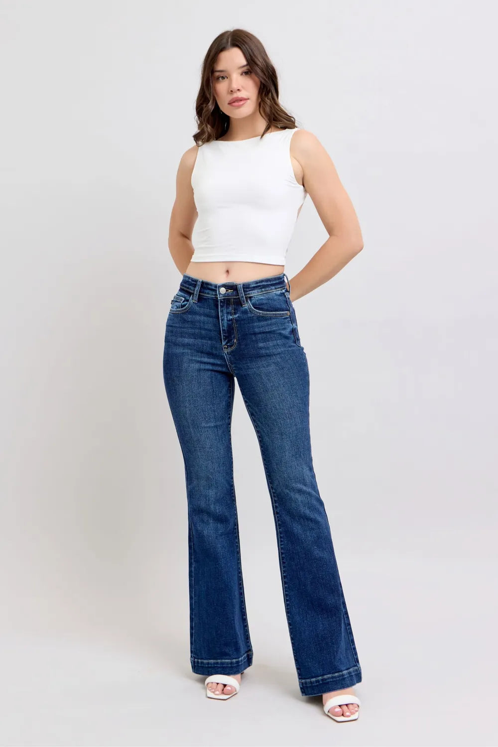 Sarah Express Women’s Plus Size High Rise Flare Jeans Stretch Denim