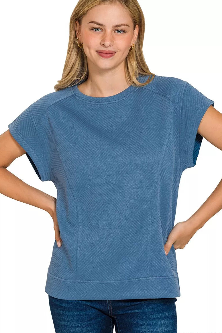 Textured Knit Jacquard Short Sleeve Top