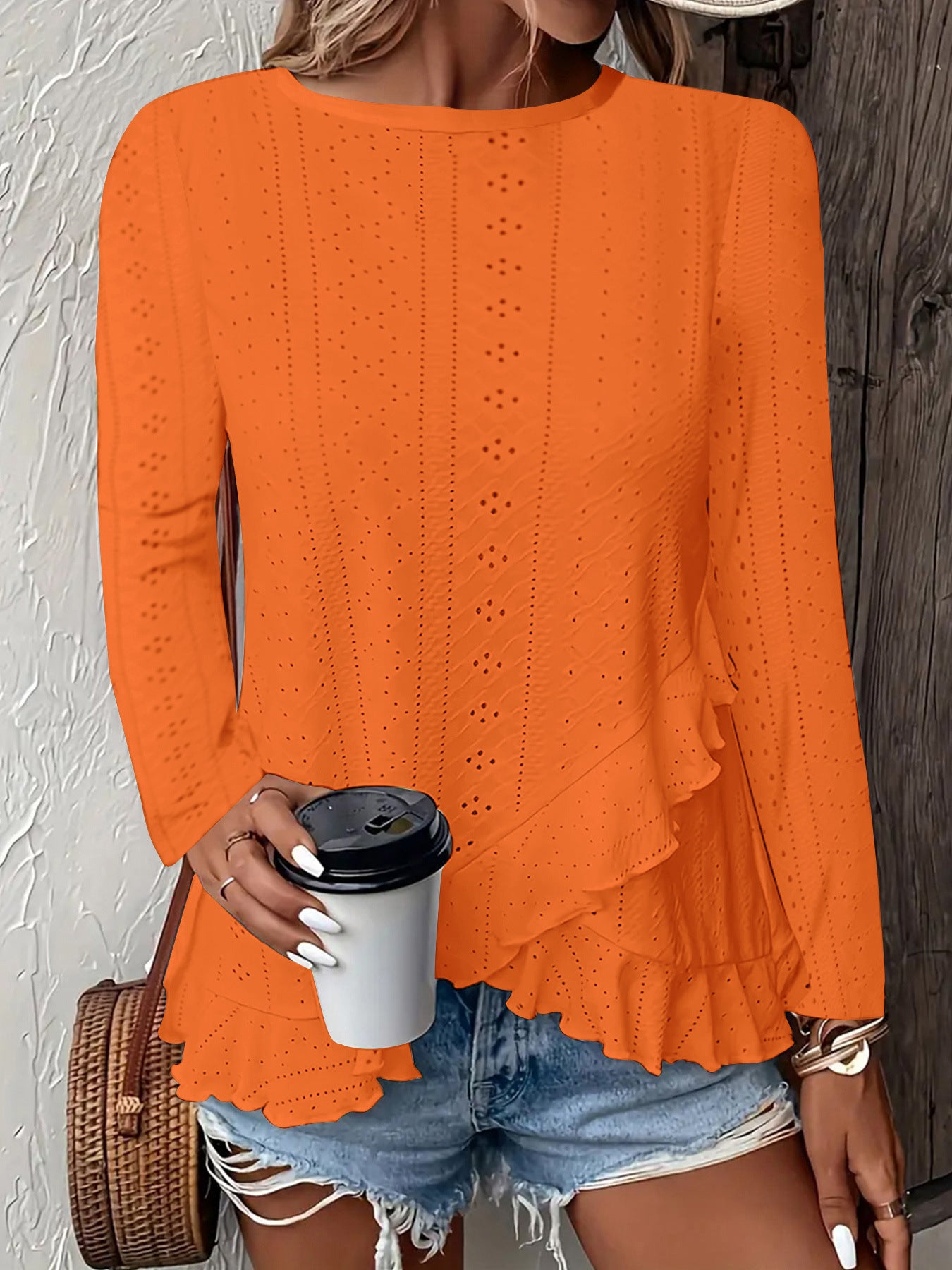 Women's Solid Color Long Sleeve Pullover Top Round Neck Loose Fit