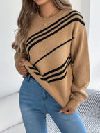 Sarah Express Women's Striped Pattern Casual Round Neck Sweater