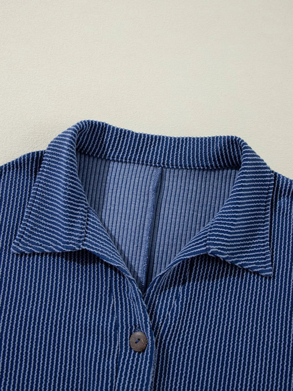 Sarah Express Women's Oversized Twist Ribbed Collared Henley Top with Roll Up Sleeve