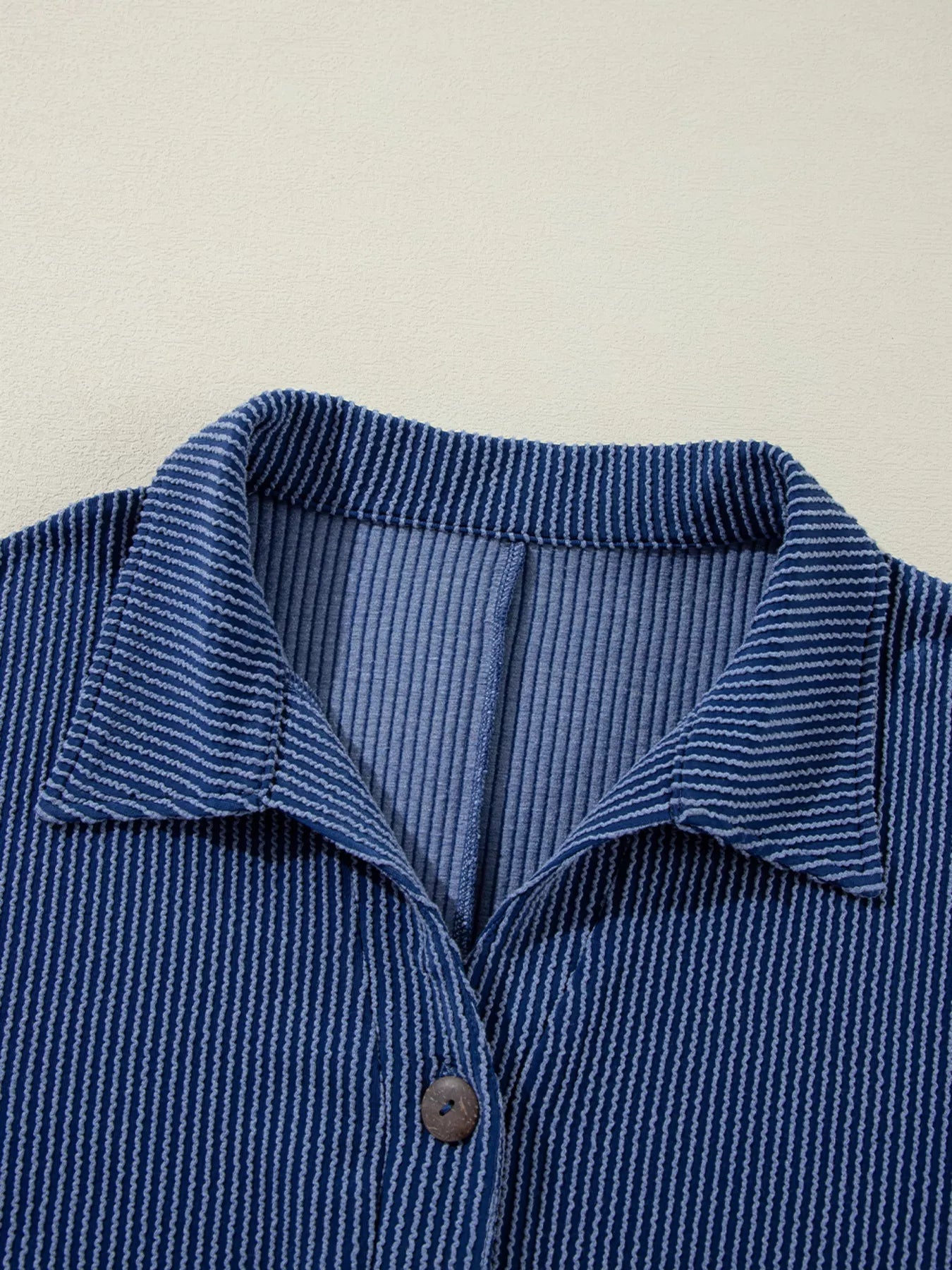 Sarah Express Women's Oversized Twist Ribbed Collared Henley Top with Roll Up Sleeve