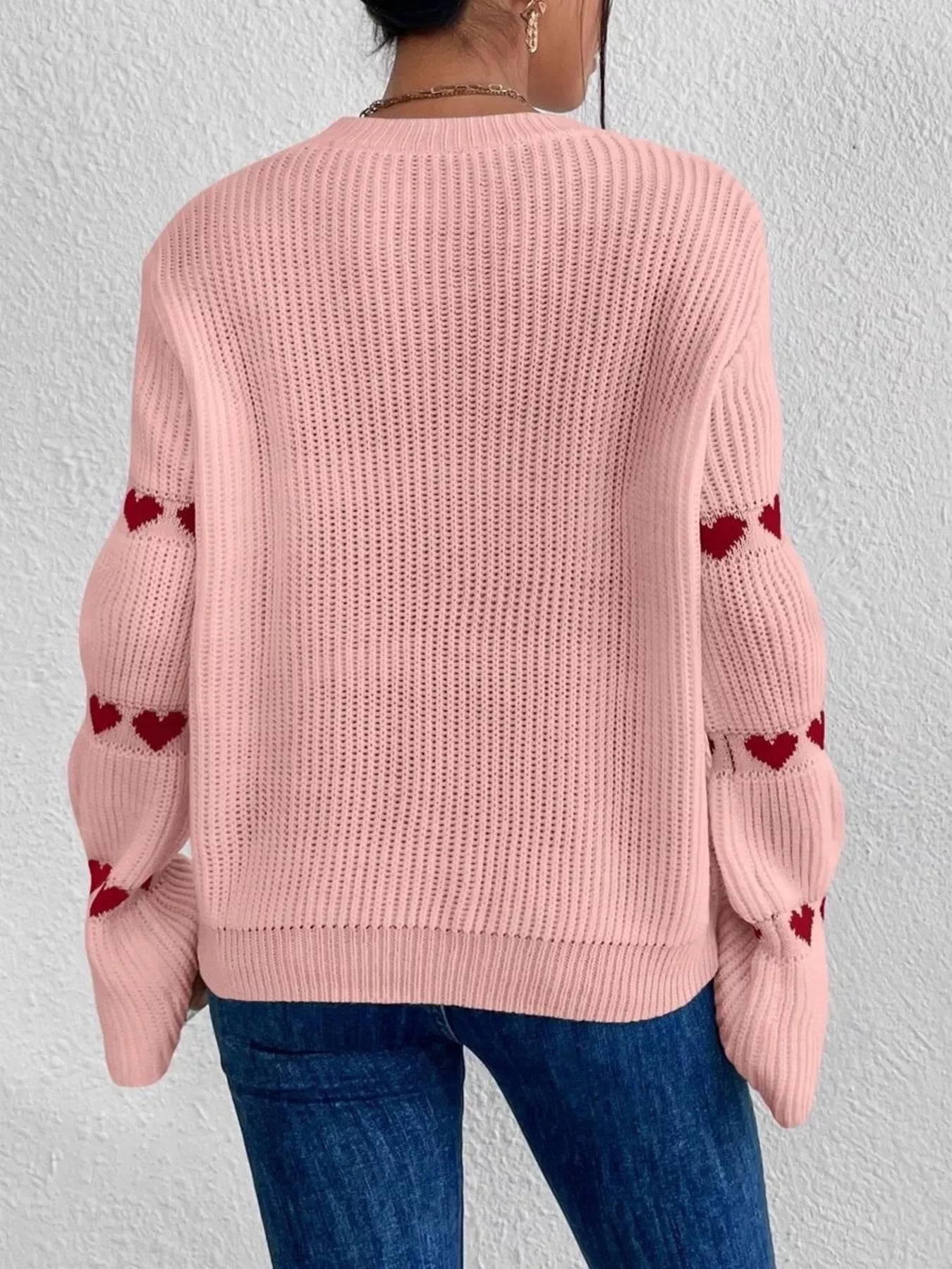 Sarah Express Women's Heart Pattern Round Neck Sweater
