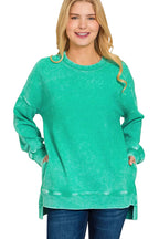 Sarah Express Women’s Plus Size Acid Wash Ribbed Sweatshirt with Hi-Low Hem
