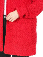 Sarah Express Women’s Red Popcorn Knit Open Front Cardigan with Pockets