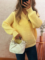 Sarah Express Women's V-Neck Textured Knit Sweater