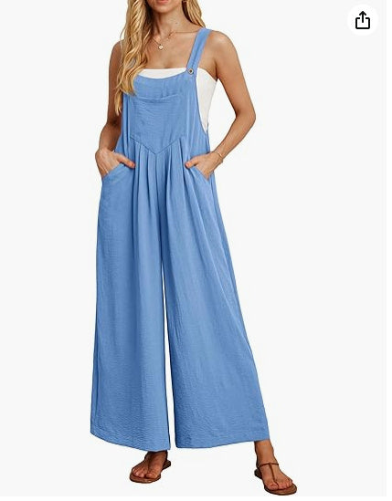 Women's Casual Loose Jumpsuit Pockets Polyester One Piece