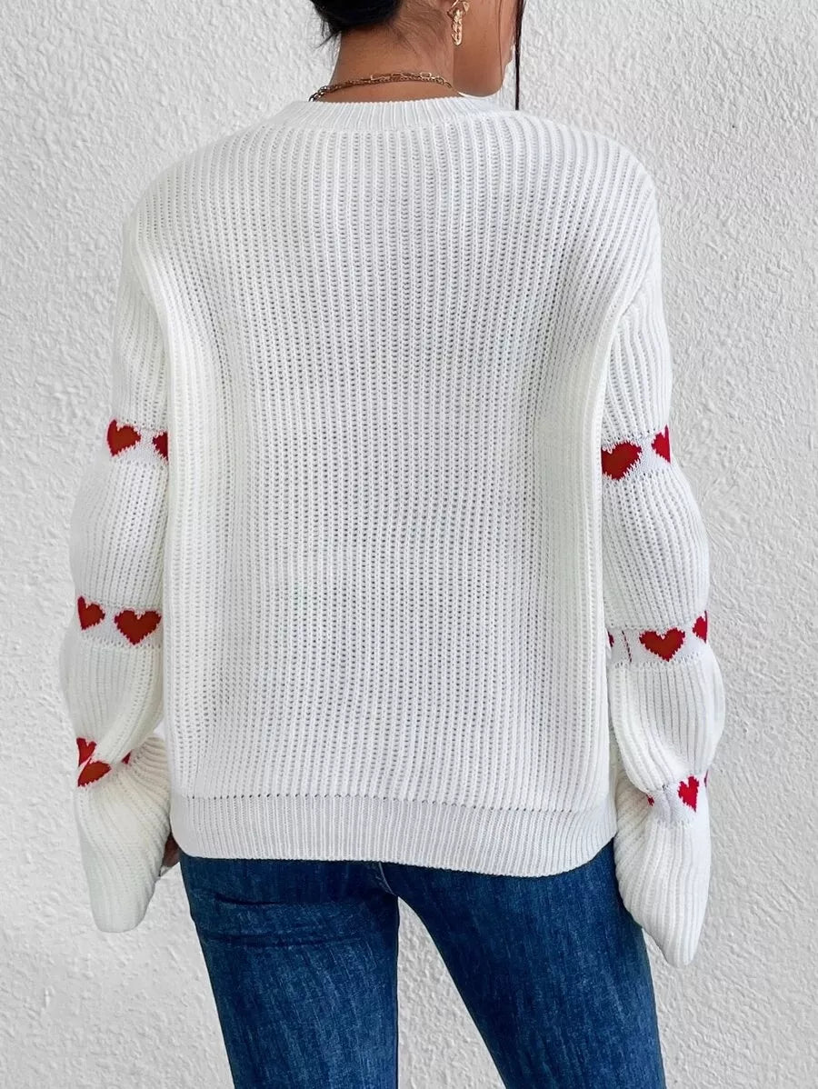 Sarah Express Women's Heart Pattern Round Neck Sweater