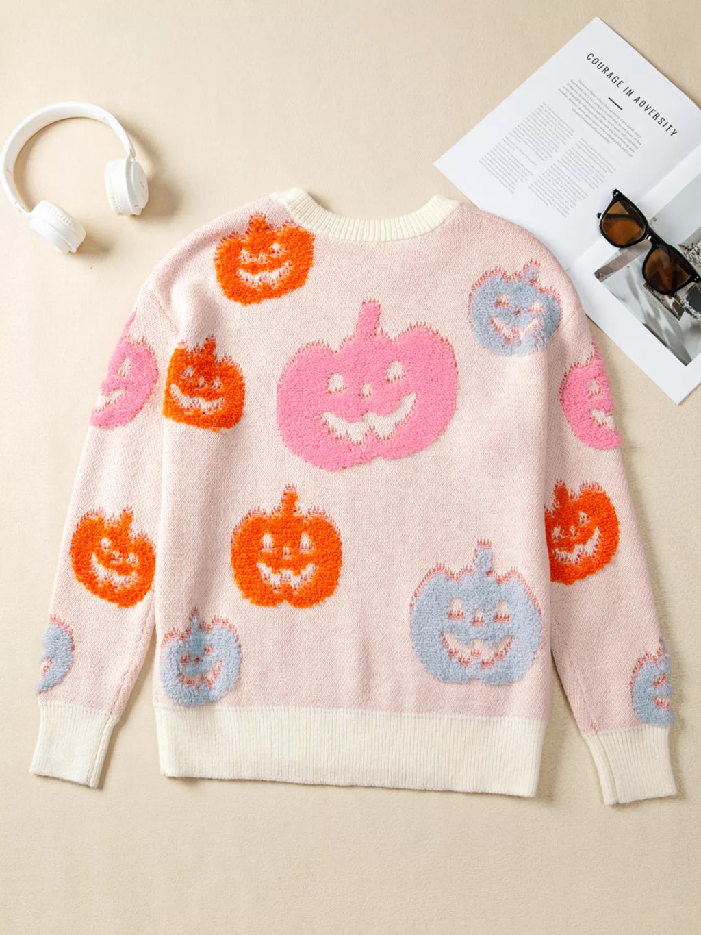 Sarah Express Women's Halloween Cute Pumpkin Pattern Sweater - Dusty Pink
