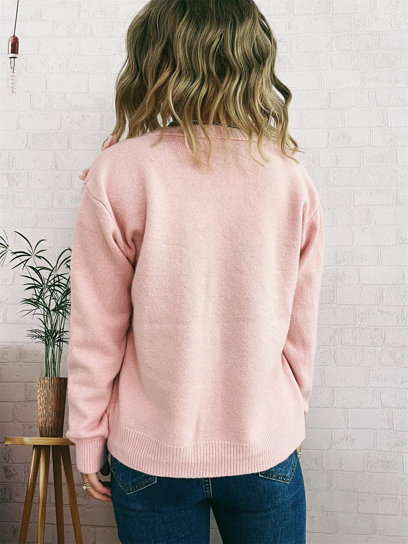 Sarah Express Women's Flower Button Up Long Sleeve Cardigan