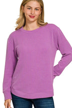 Sarah Express Women’s Plus Size Raised Rib Long Sleeve Top Casual All-Season