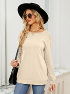 Sarah Express Women's Ruched Shoulder Round Neck Long Sleeve Sweatshirt