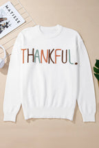 Sarah Express Women's THANKFUL Round Neck Long Sleeve Knit Top