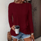 Women's Solid Color Long Sleeve Pullover Top Round Neck Loose Fit
