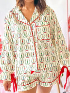 Sarah Express Women's Nutcracker Print Long Sleeve Top and Shorts Lounge Set Beige