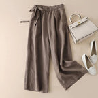 High Waist Lace-Up Cropped Pants Women's Elastic Waist Retro Cotton Casual Bottoms