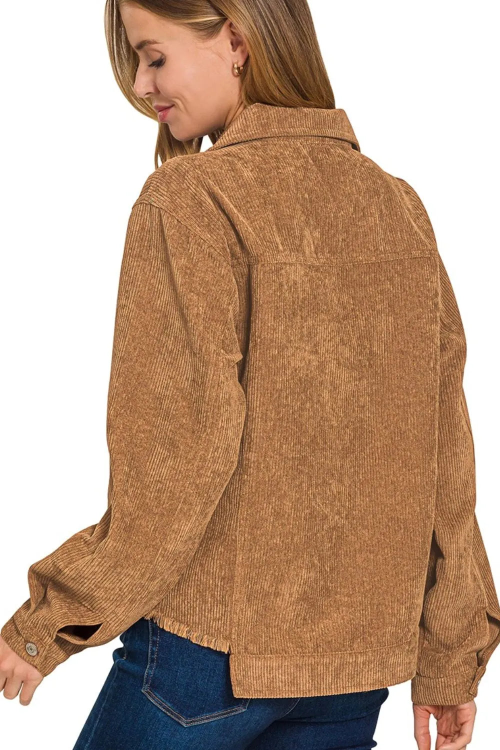 Distressed Corduroy Frayed Hem Cropped Jacket