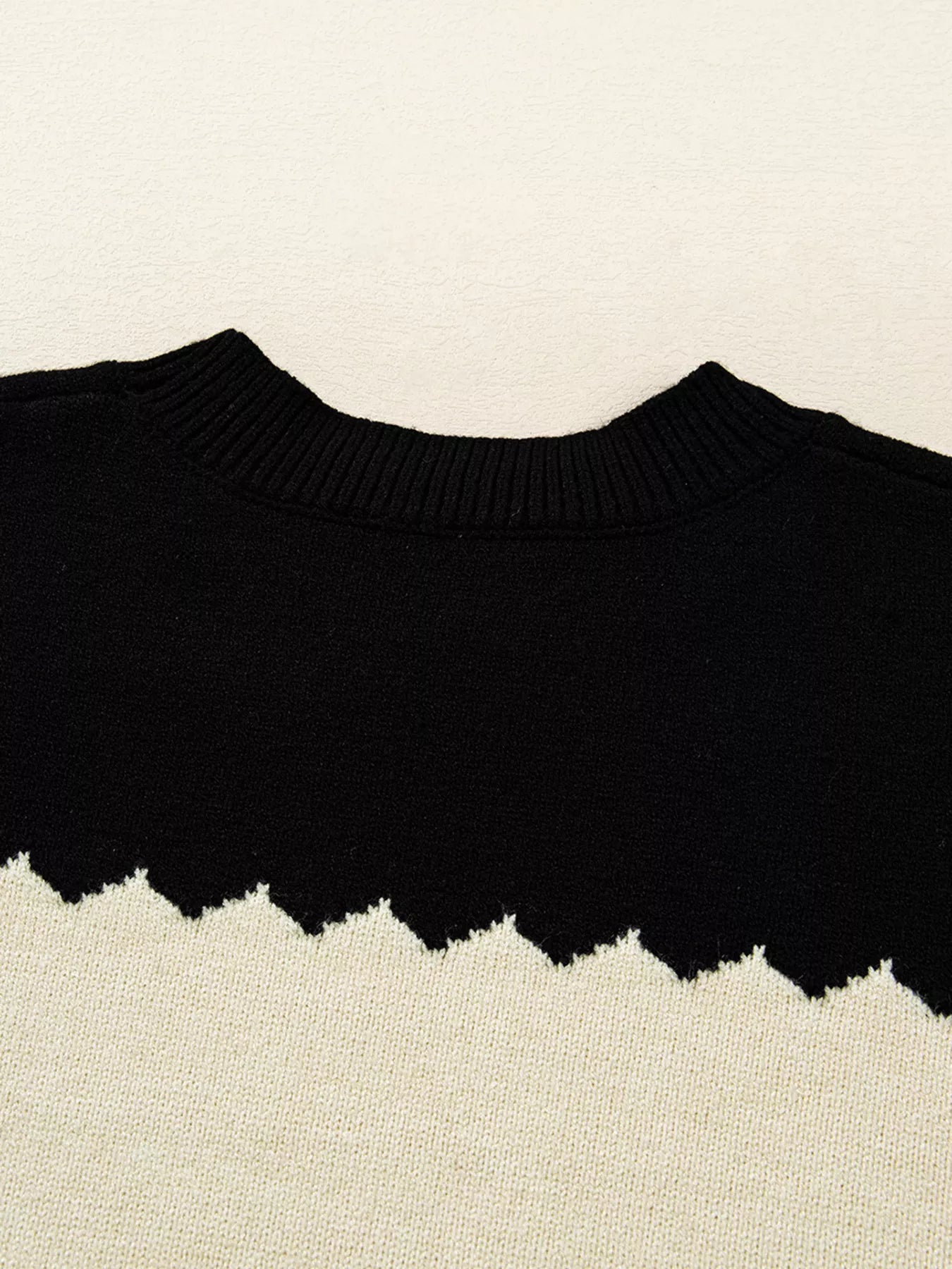 Sarah Express Women's Color Block Crew Neck Drop Shoulder Sweater