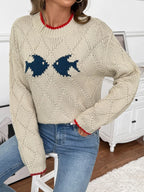 Sarah Express Women's Fish Pattern Round Neck Sweater