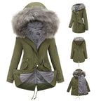 Women's Mid-Length Cotton Padded Hooded Parka Coat Loose Fit Winter Jacket