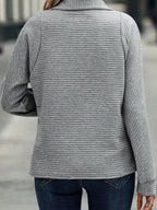 Women's Stand Collar Zipper Pullover Sweatshirt Striped Long Sleeve Top Spring Fall Casual