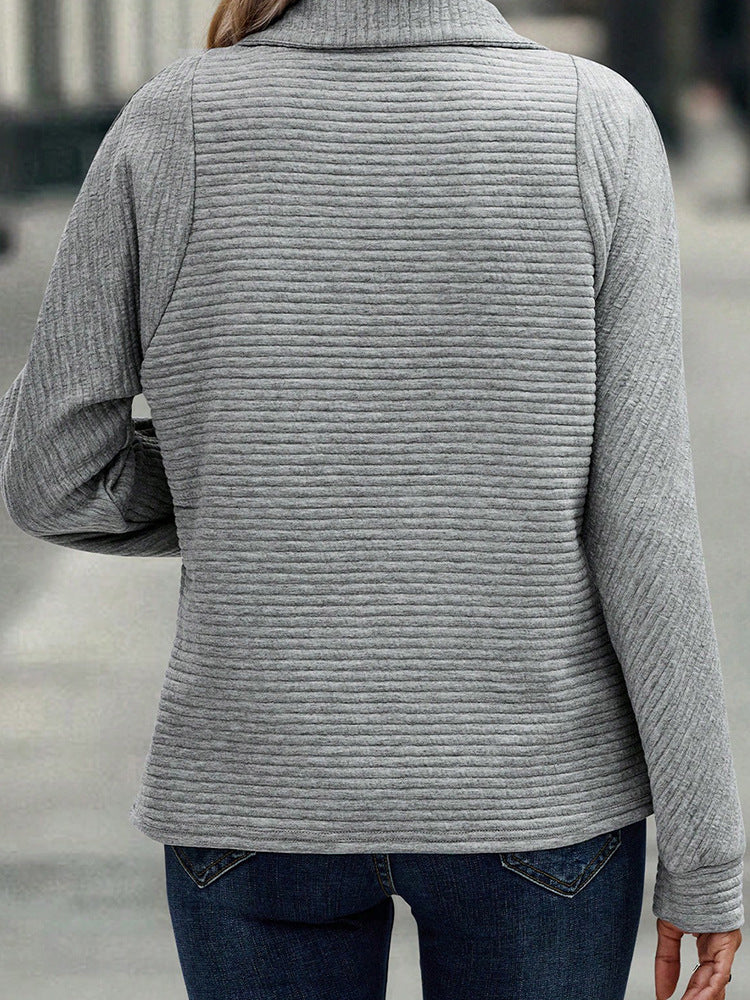 Women's Stand Collar Zipper Pullover Sweatshirt Striped Long Sleeve Top Spring Fall Casual