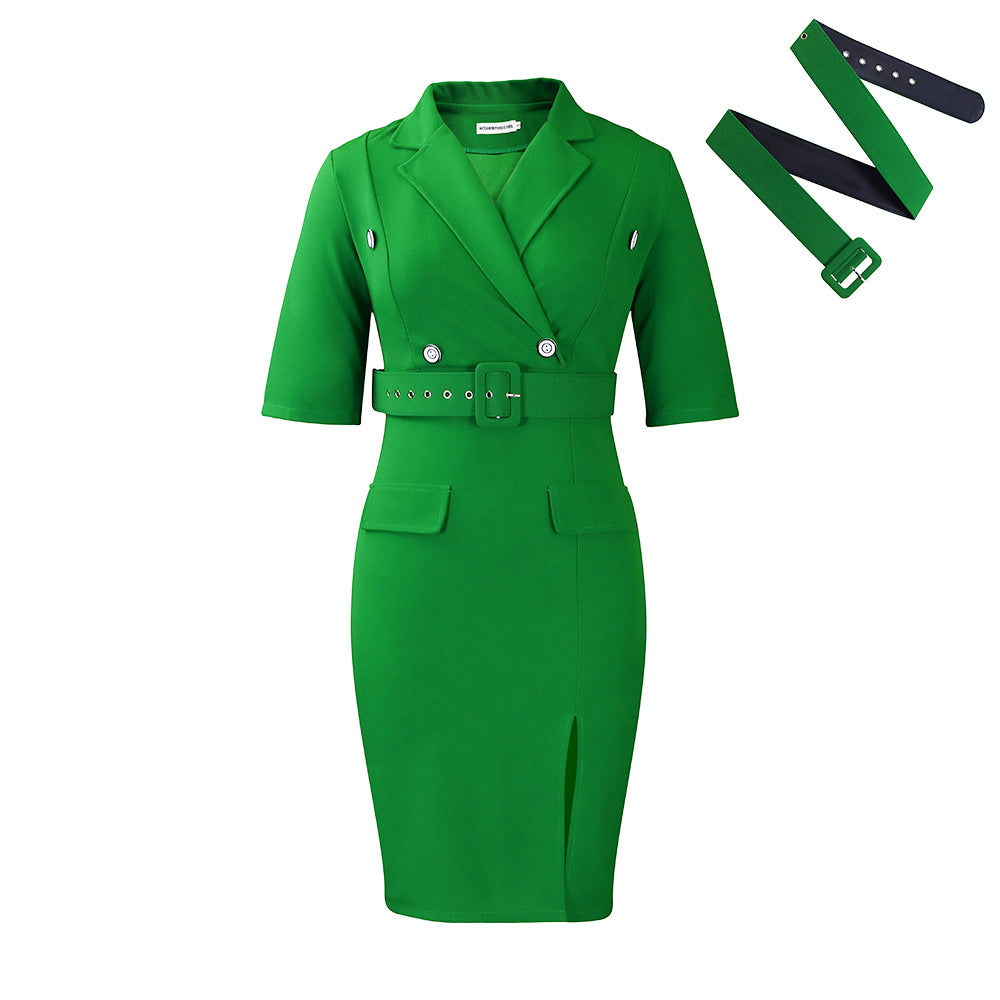 Women's Slimming Sheath Dress - Professional Office Wear with Belt