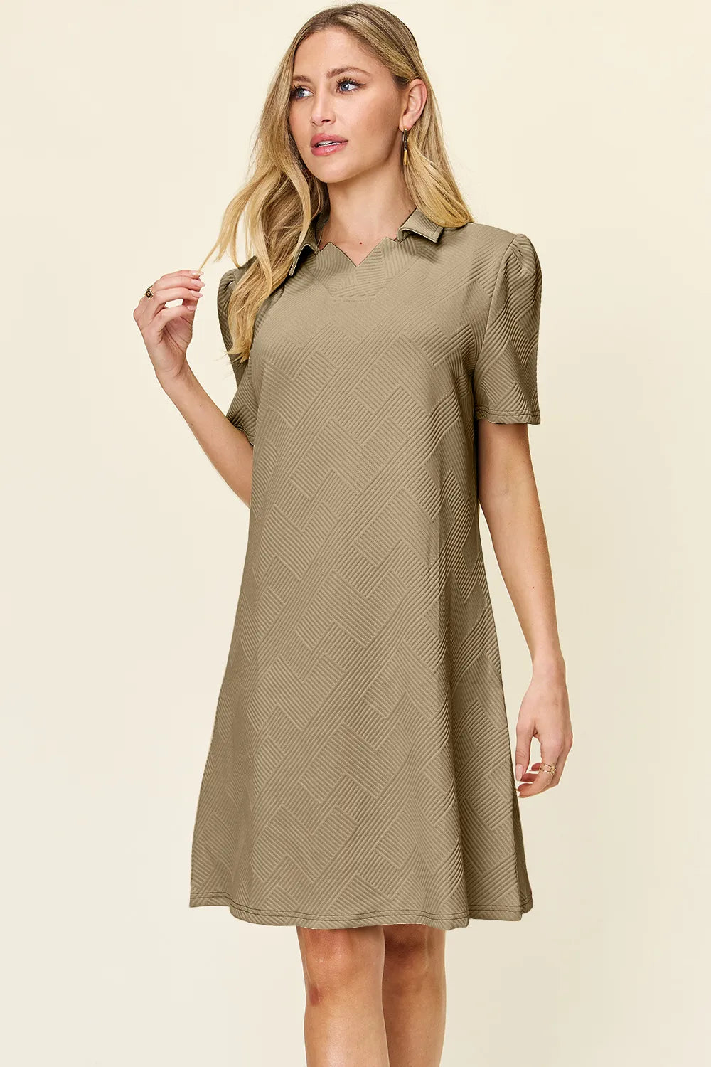 Sarah Express Women’s Plus Size Textured Collared Short Sleeve Dress
