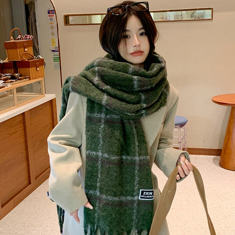 Women's Plaid Print Scarf Warm Imitation Cashmere Neck Wrap Winter Fall Accessory