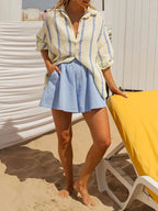 Sarah Express Women's Striped Button Up Long Sleeve Shirt - Oversized Nautical Style