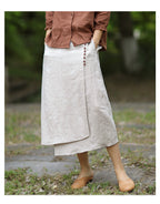 Women's A-Line Linen Skirt Artistic Irregular Stitching Mid-Length