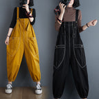 Women's Loose Fit Cotton Overalls Plus Size Relaxed Jumpsuit Korean Style Casual Pants