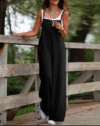 Women's Sleeveless Wide Leg Jumpsuit with Pockets Adjustable Strap Casual Summer Overall