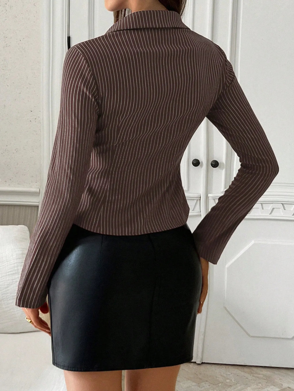 Sarah Express Women's Striped Button Up Long Sleeve Shirt