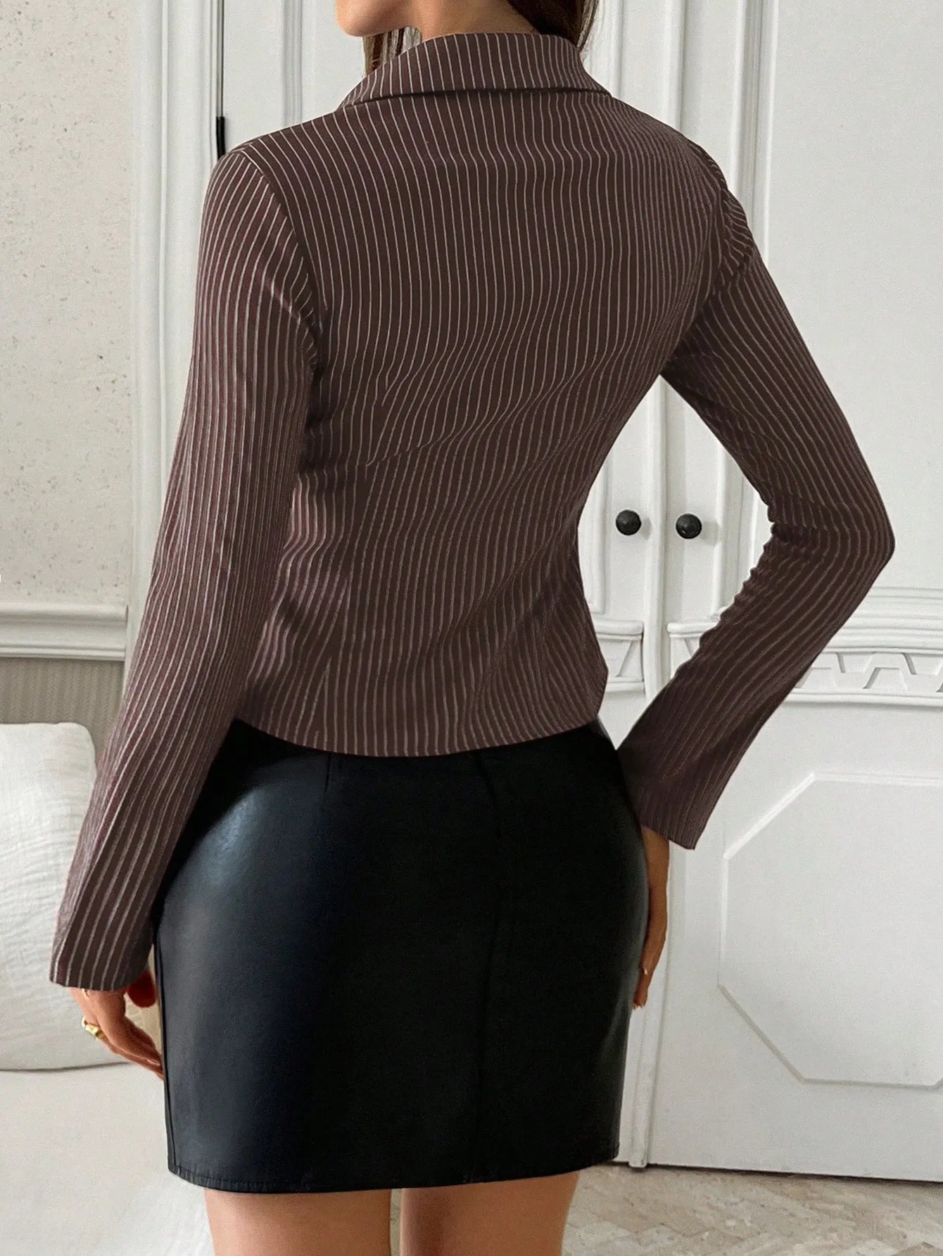 Sarah Express Women's Striped Button Up Long Sleeve Shirt