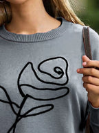 Sarah Express Women's Flower Round Neck Dropped Shoulder Sweater