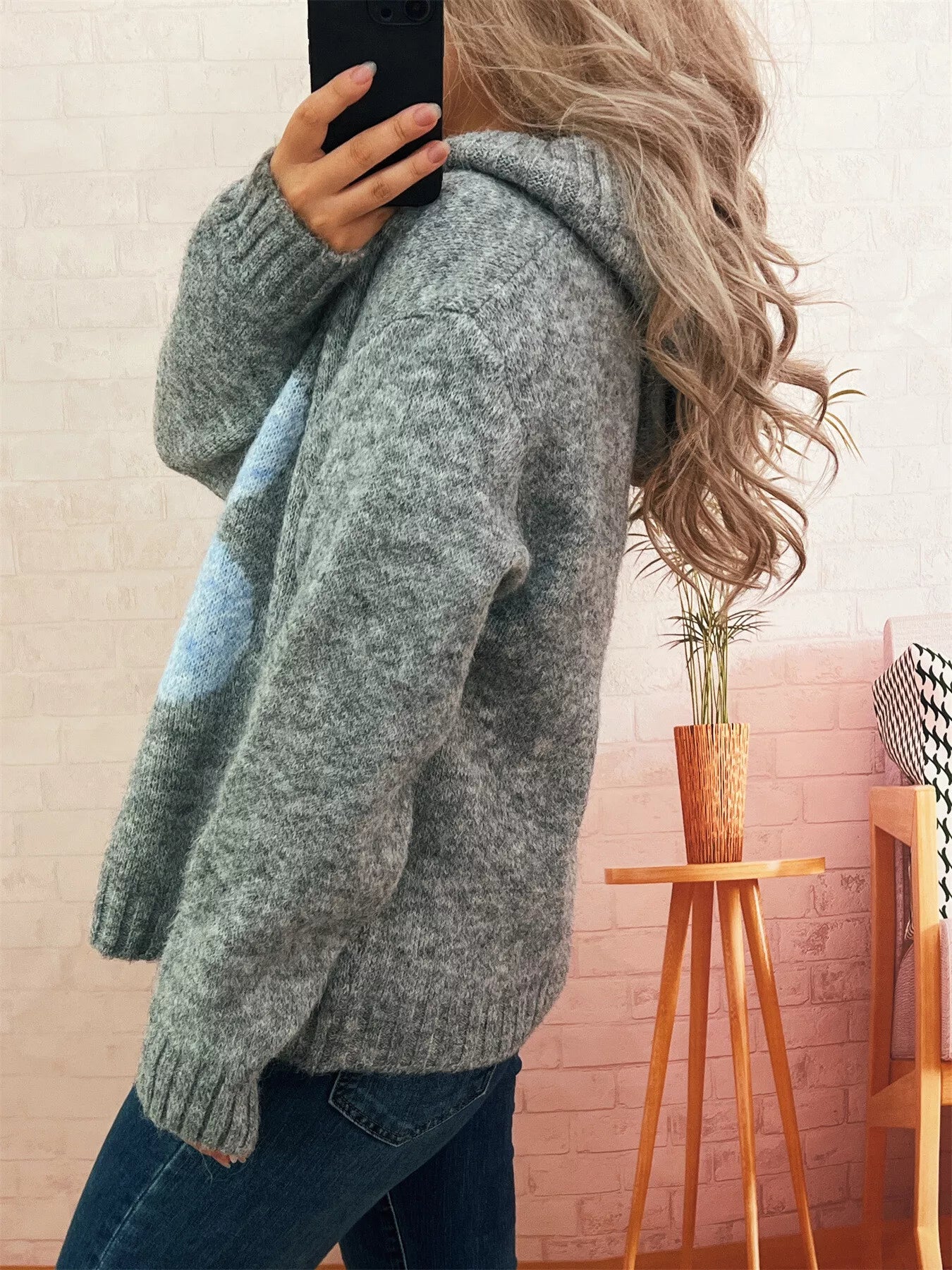 Sarah Express Women's Flower Long Sleeve Hooded Sweater