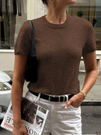 Sarah Express Women's Round Neck Short Sleeve Sweater