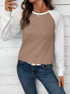 Sarah Express Women's Contrast Raglan Sleeve Waffle Knit T-Shirt