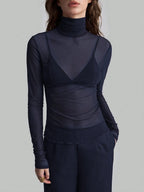 Sarah Express Women's Turtleneck Long Sleeve Top Navy Blue