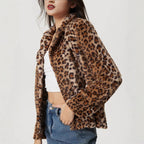 Women's Leopard Print Buckle Lapel Thickening Coat