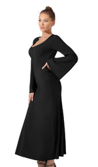 Sarah Express Women's Long Sleeve Maxi Dress Solid Color Belted Casual