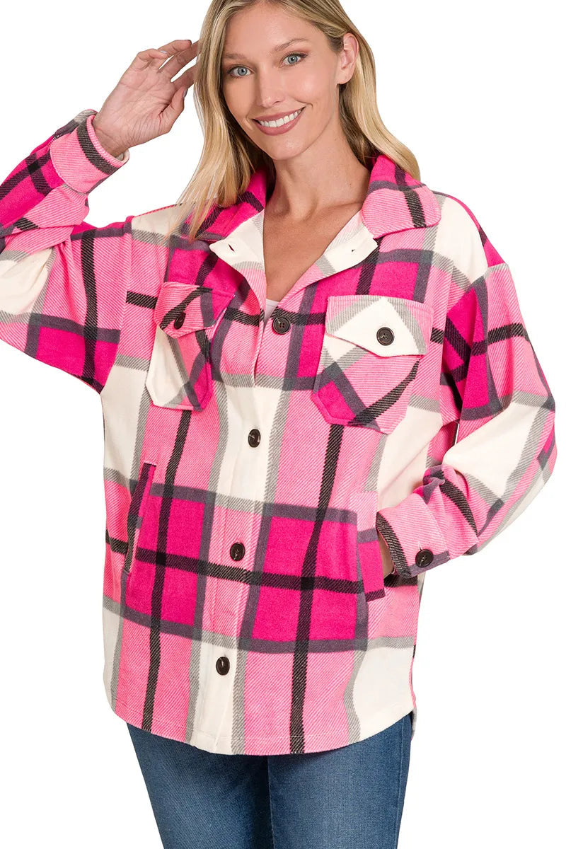 Oversized Plaid Fleece Shacket