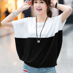 Women's Color Block Batwing Sleeve Top Short Sleeve Casual Loose Fit Shirt