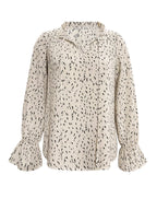 Sarah Express Women's Ruffled Printed Tie Neck Long Sleeve Blouse