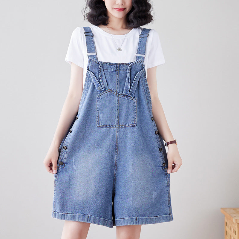 Denim Overalls Loose Straight Leg High Waist Suspender Pants