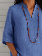 Sarah Express Women's Notched Three-Quarter Sleeve Blouse Plus Size