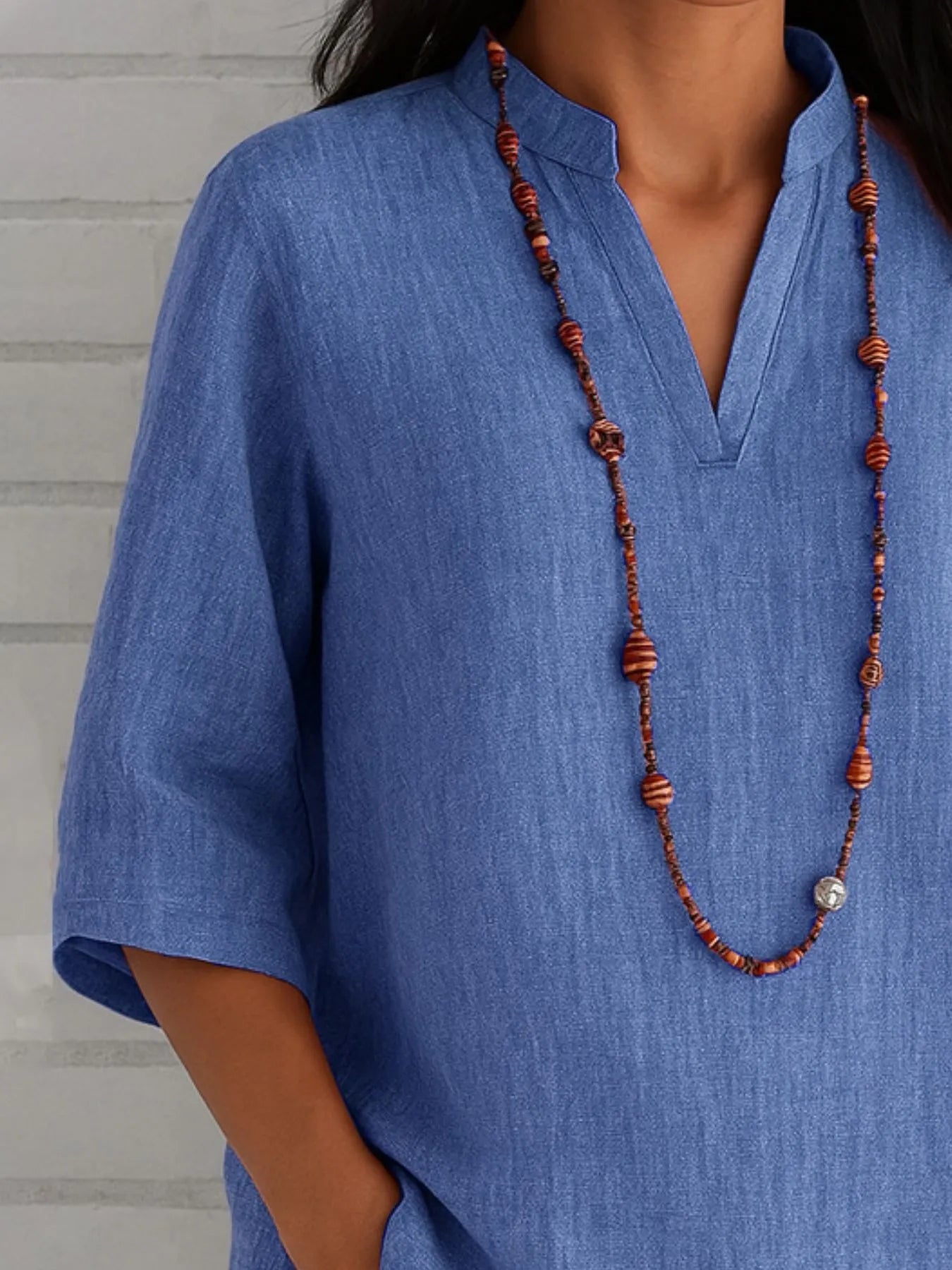 Sarah Express Women's Notched Three-Quarter Sleeve Blouse Plus Size