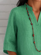 Sarah Express Women's Notched Three-Quarter Sleeve Blouse Plus Size